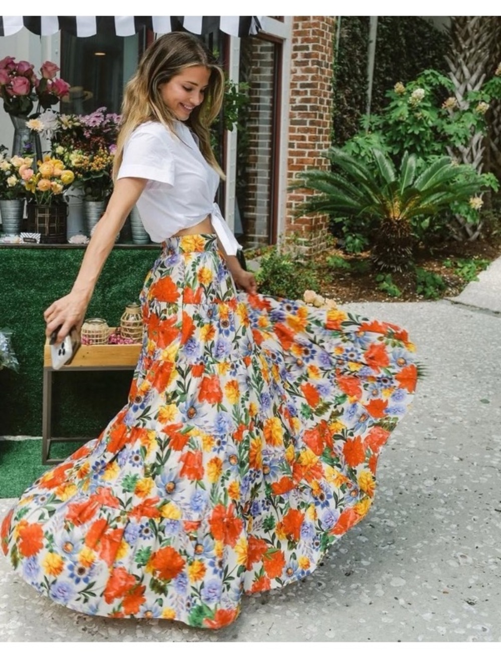 Cara Cara Nathali Floral Maxi Skirt in Egret Blossoms S